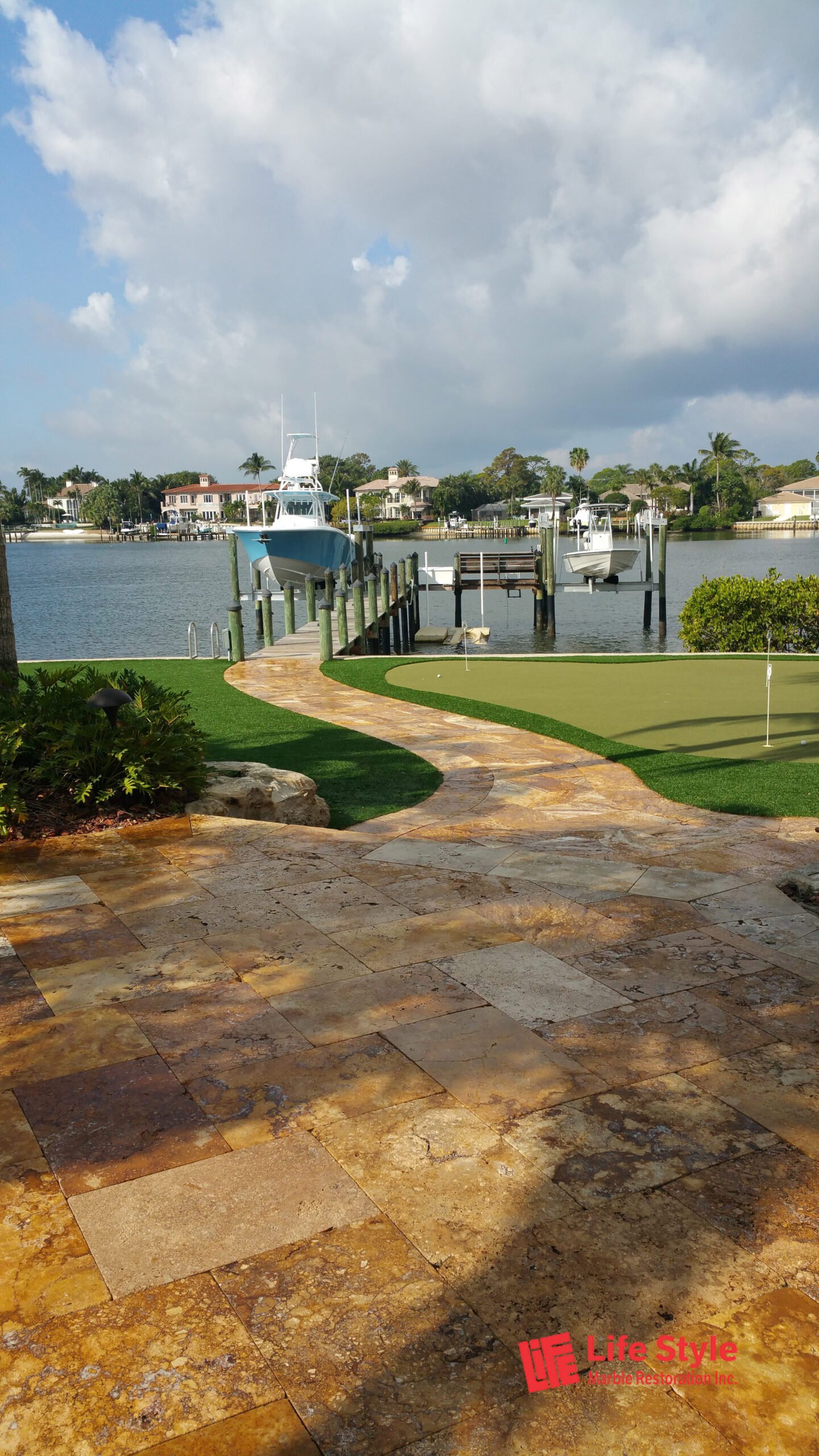 Outdoor stone restoration before and after Palm Beach County