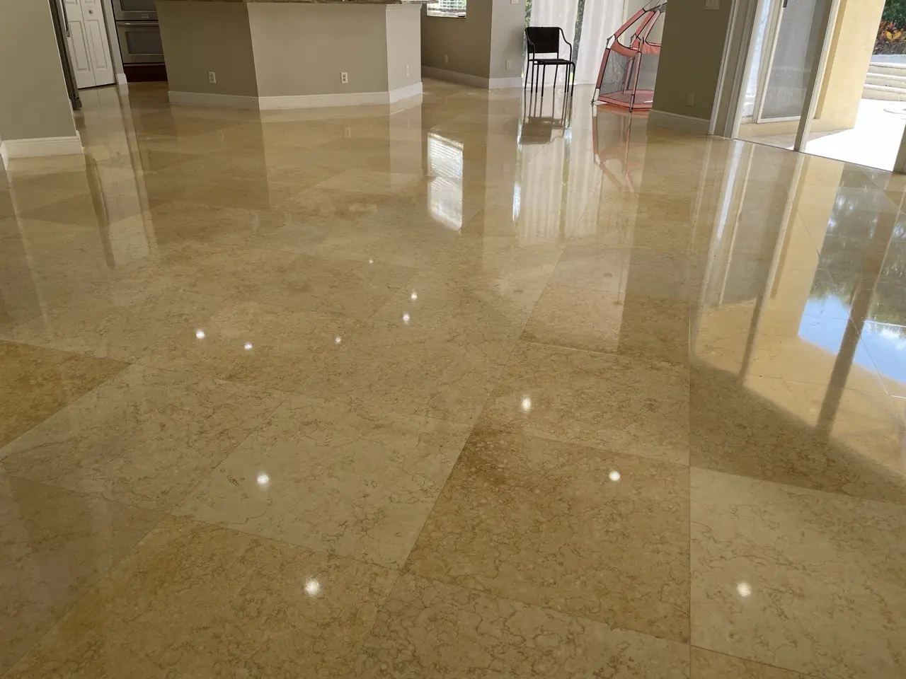 Limestone floor polishing before and after Palm Beach County