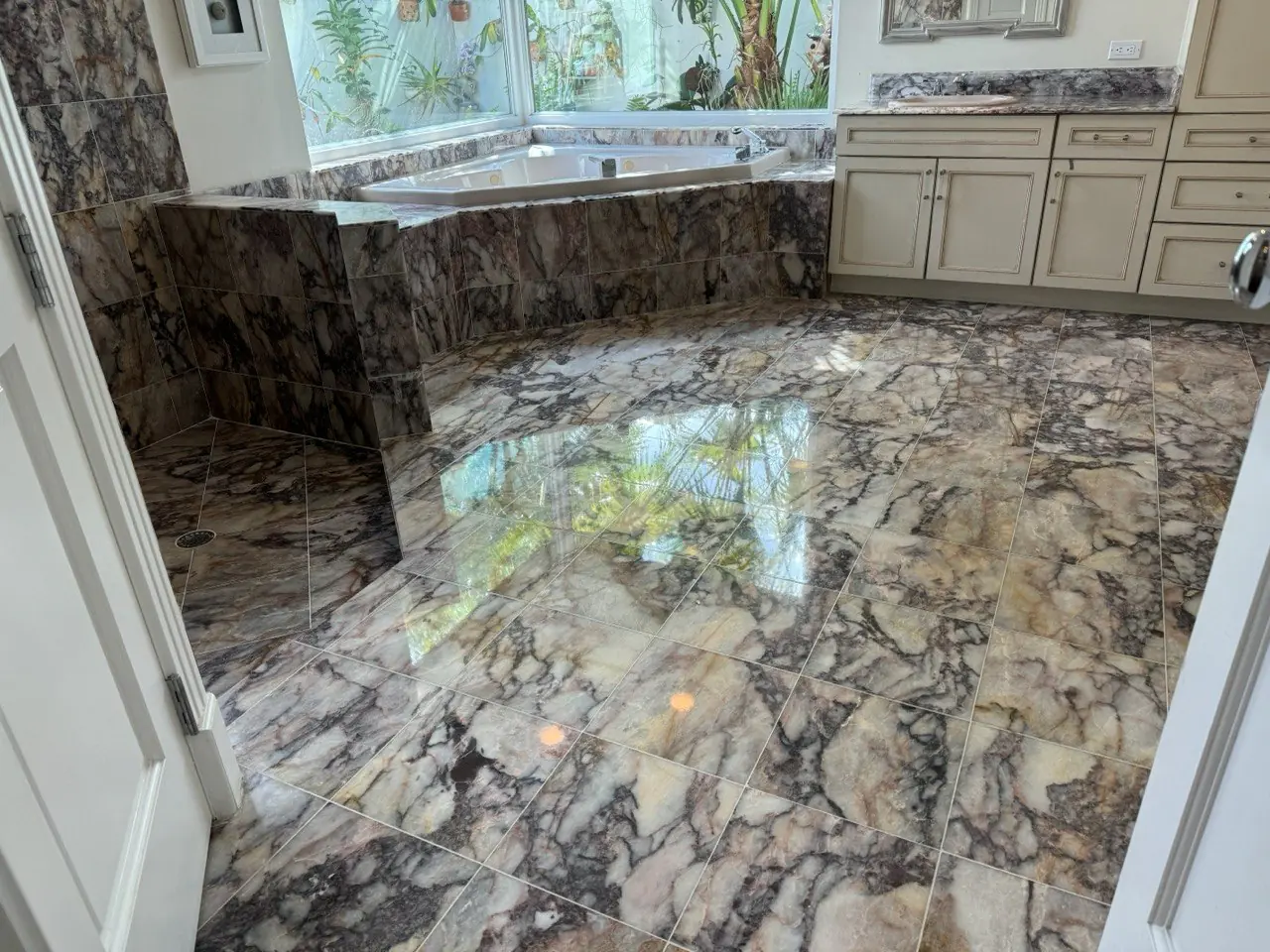 Bathroom stone restoration before and after Palm Beach County