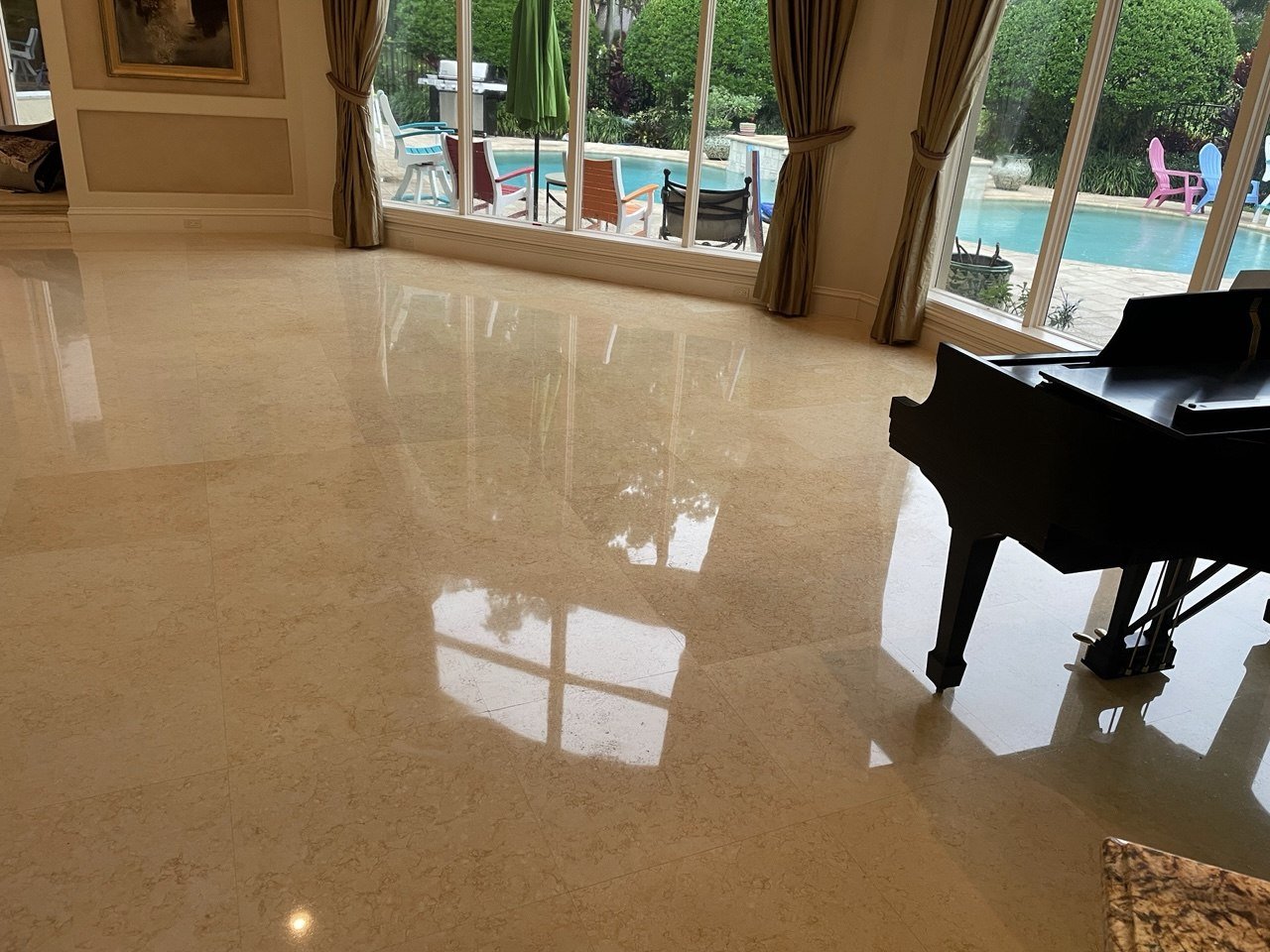 Diamond grinding marble floor before and after Palm Beach County