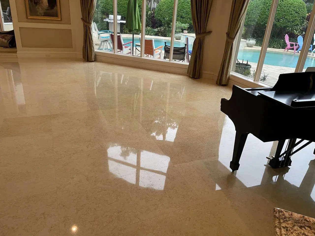 Diamond grinding marble floor before and after Palm Beach County