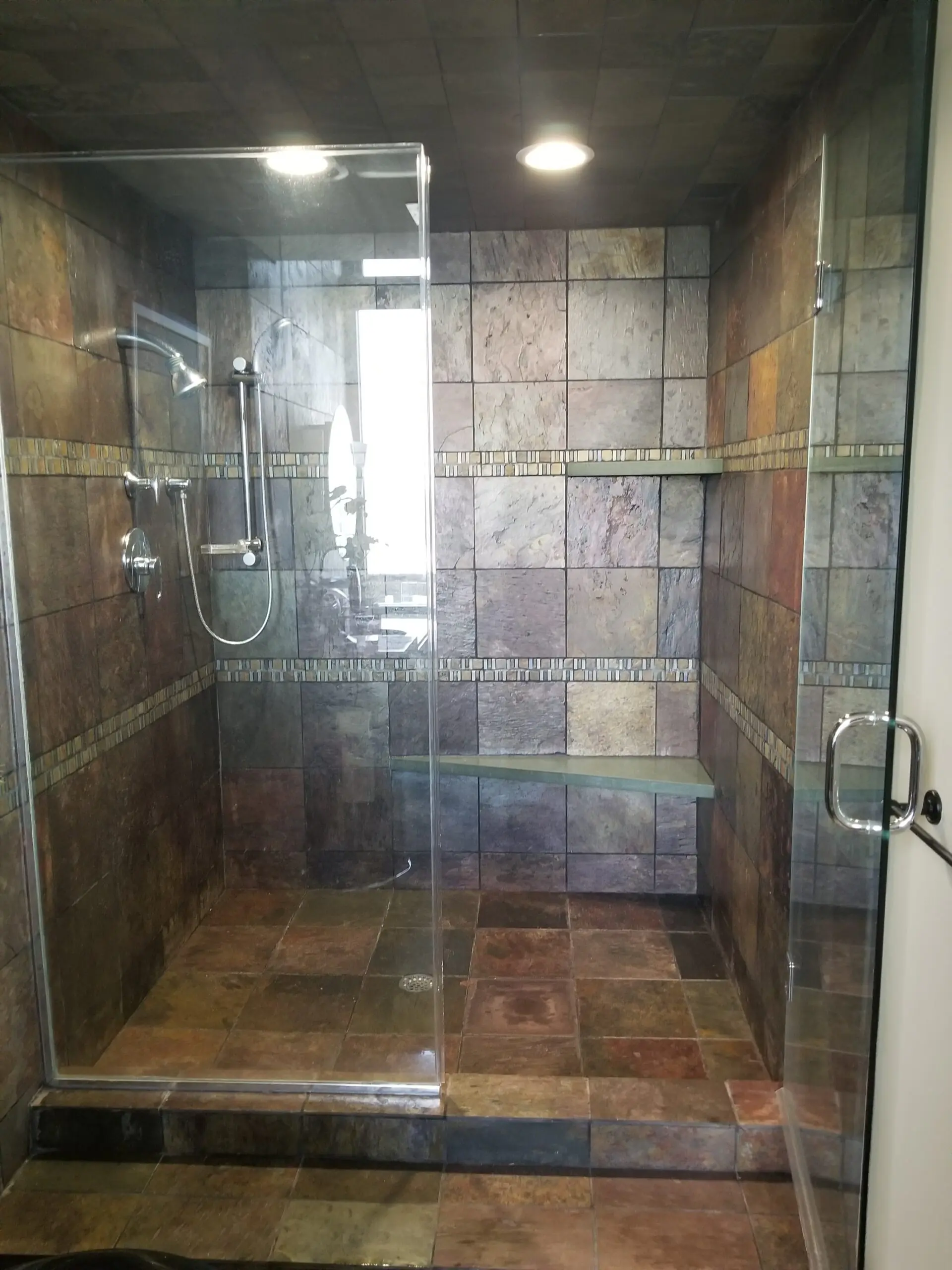 Marble shower restoration before and after Palm Beach County