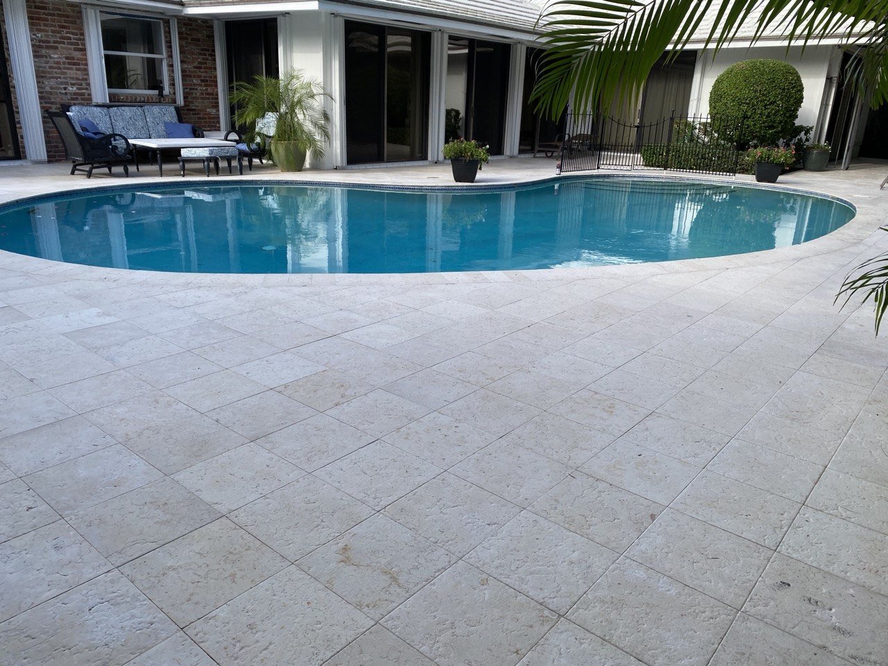 Outdoor travertine stone restoration before after West Palm Beach
