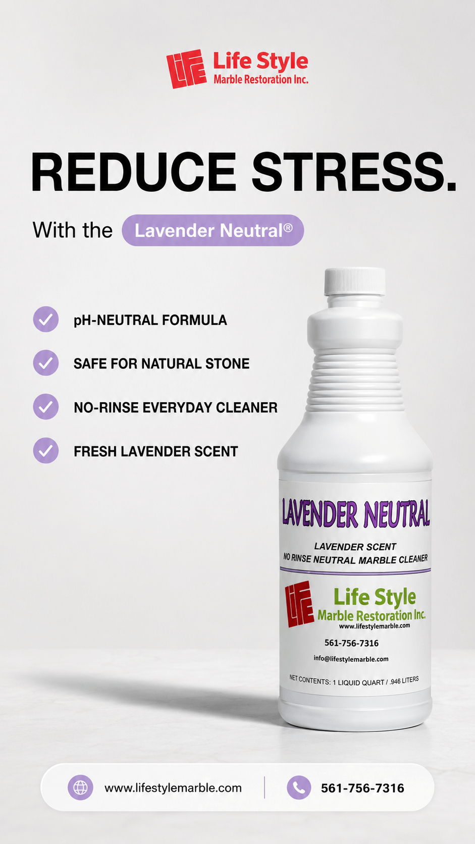 Lavender Neutral cleaner styled with marble and fresh lavender