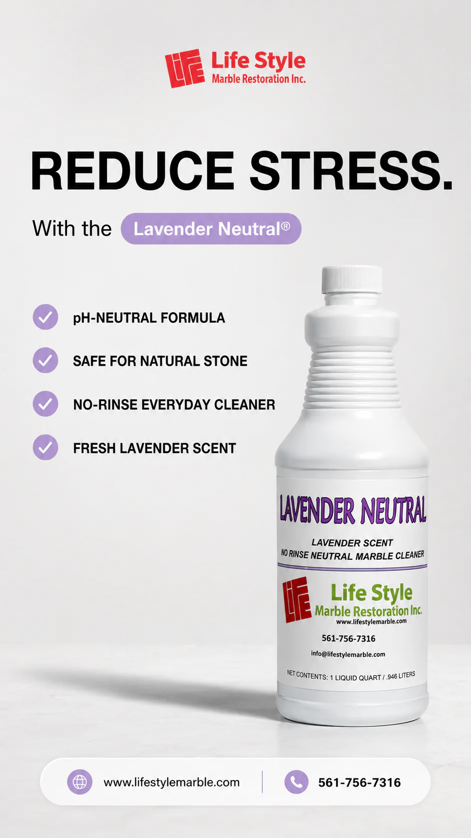 Lavender Neutral cleaner styled with marble and fresh lavender