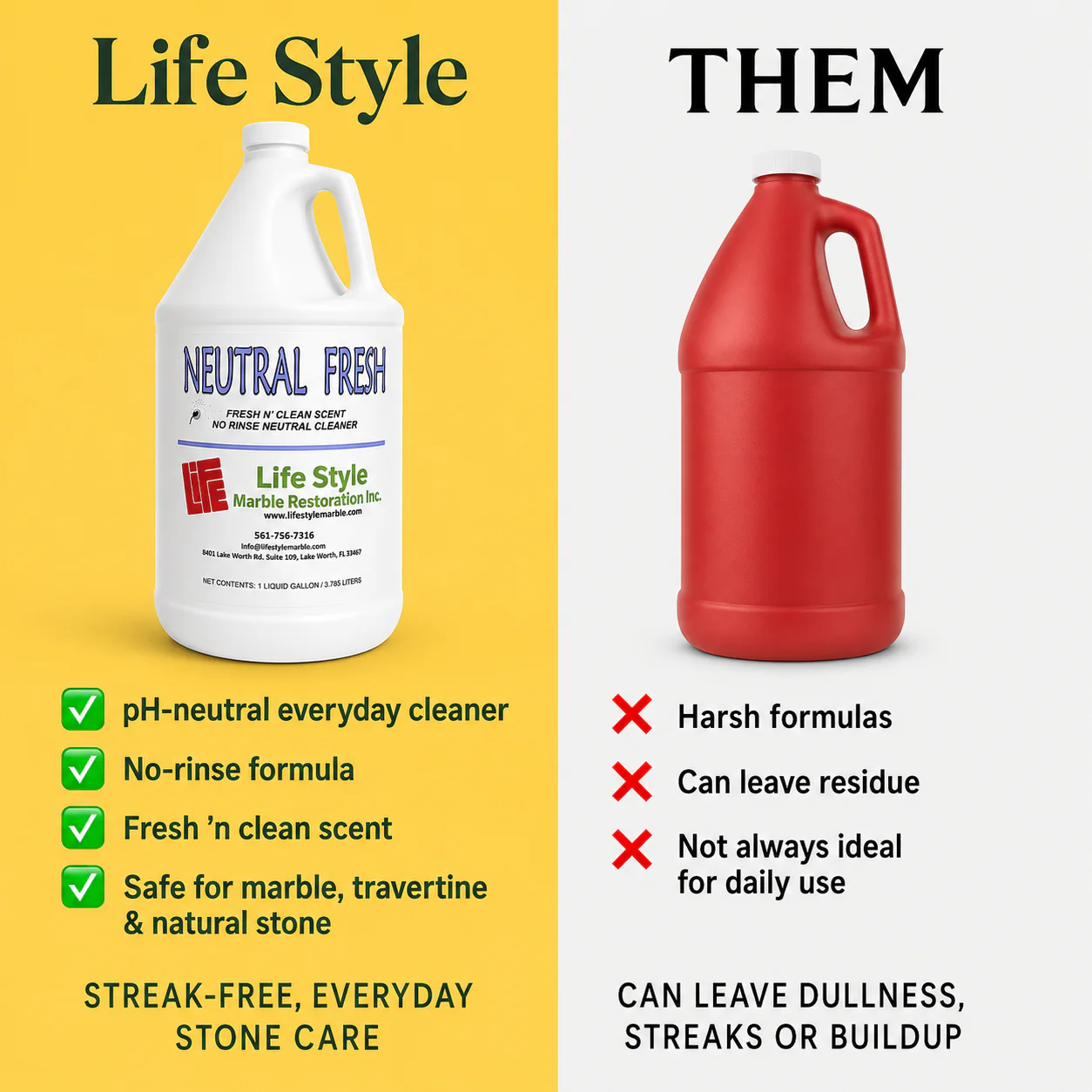 Neutral Fresh compared to harsh everyday cleaners in a side-by-side infographic
