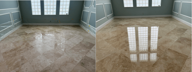 Marble floor before and after, full room restoration