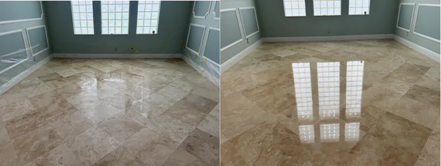 Marble floor before and after, full room restoration