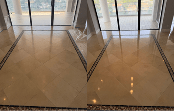 Marble floor before and after, full room restoration