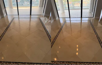 Marble floor before and after, full room restoration