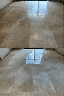 Marble floor before and after polishing, Palm Beach County