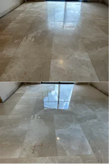 Marble floor before and after polishing, Palm Beach County