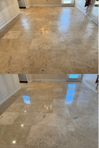 Marble floor before and after restoration, Palm Beach County