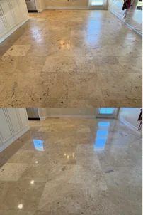 Marble floor before and after restoration, Palm Beach County