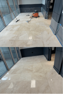 Marble floor before and after restoration, Palm Beach County