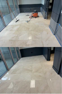 Marble floor before and after restoration, Palm Beach County